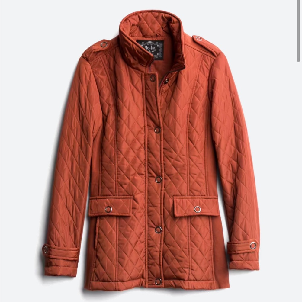 🧶 Mo-Ka Burnt Orange Anthea Quilted Riding Jacket | XS
